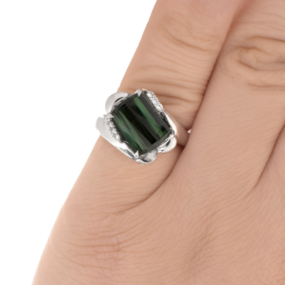Green Tourmaline, Diamond and Platinum Ring