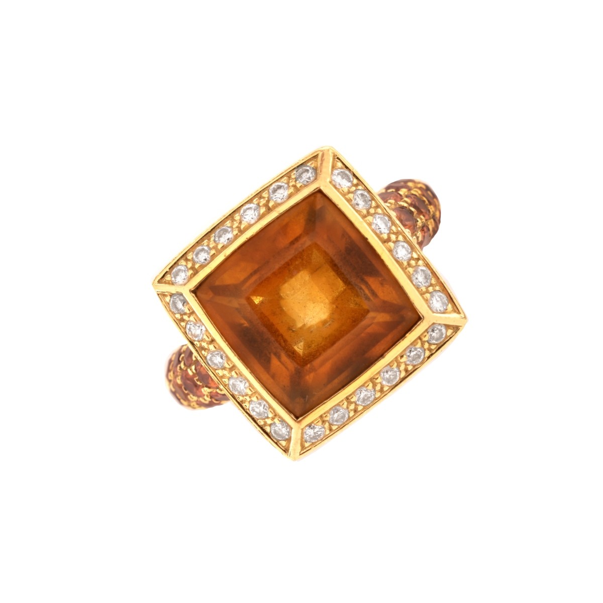 Vintage Citrine, Diamond and 18K Ring