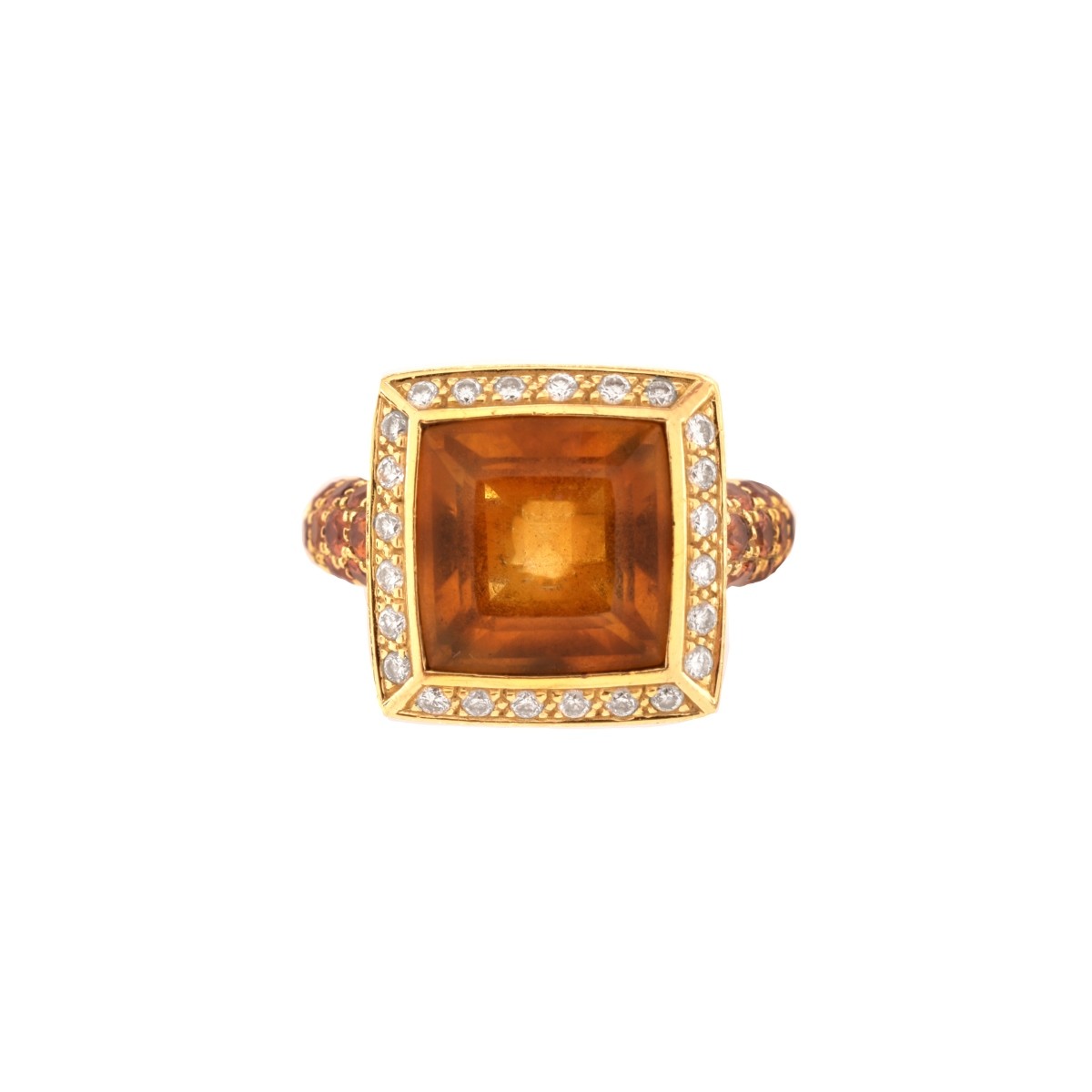 Vintage Citrine, Diamond and 18K Ring