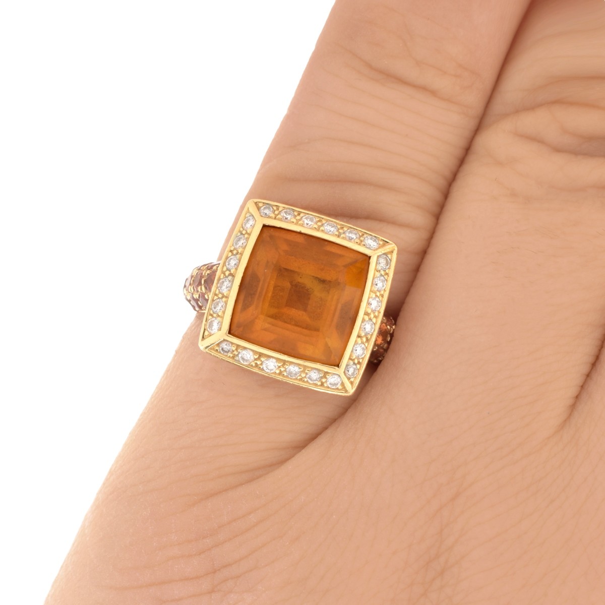 Vintage Citrine, Diamond and 18K Ring