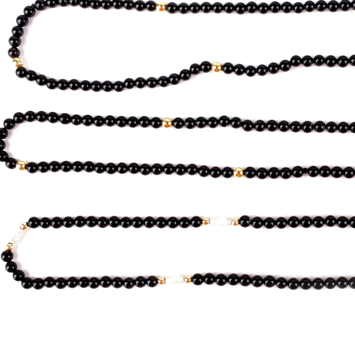 Four (4) Vintage Onyx and 14K Necklaces