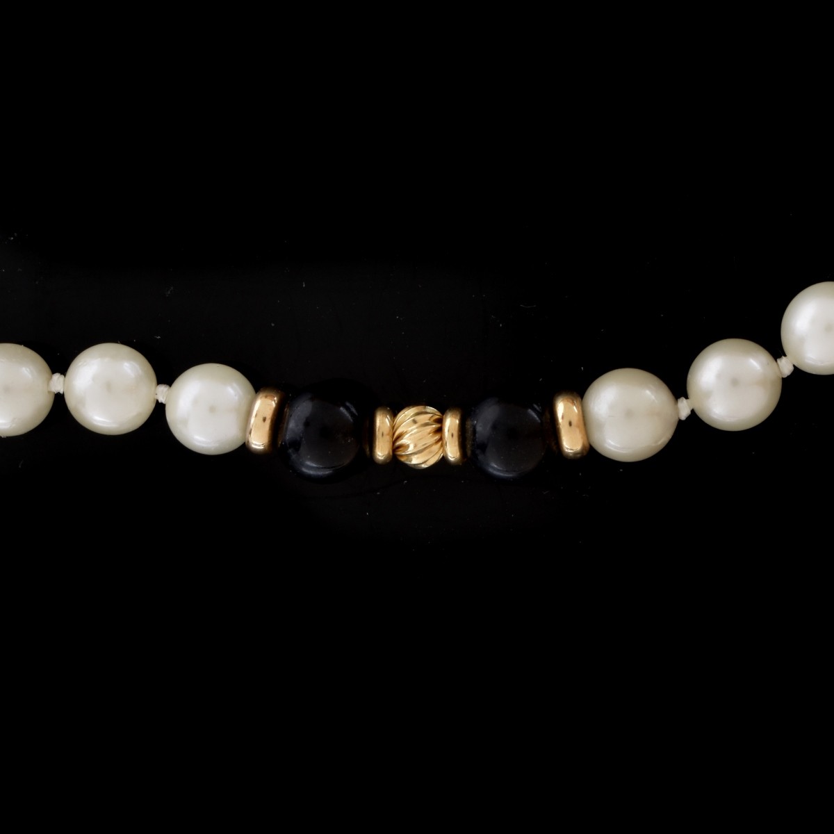 Vintage Onyx, Pearl and 14K Necklace