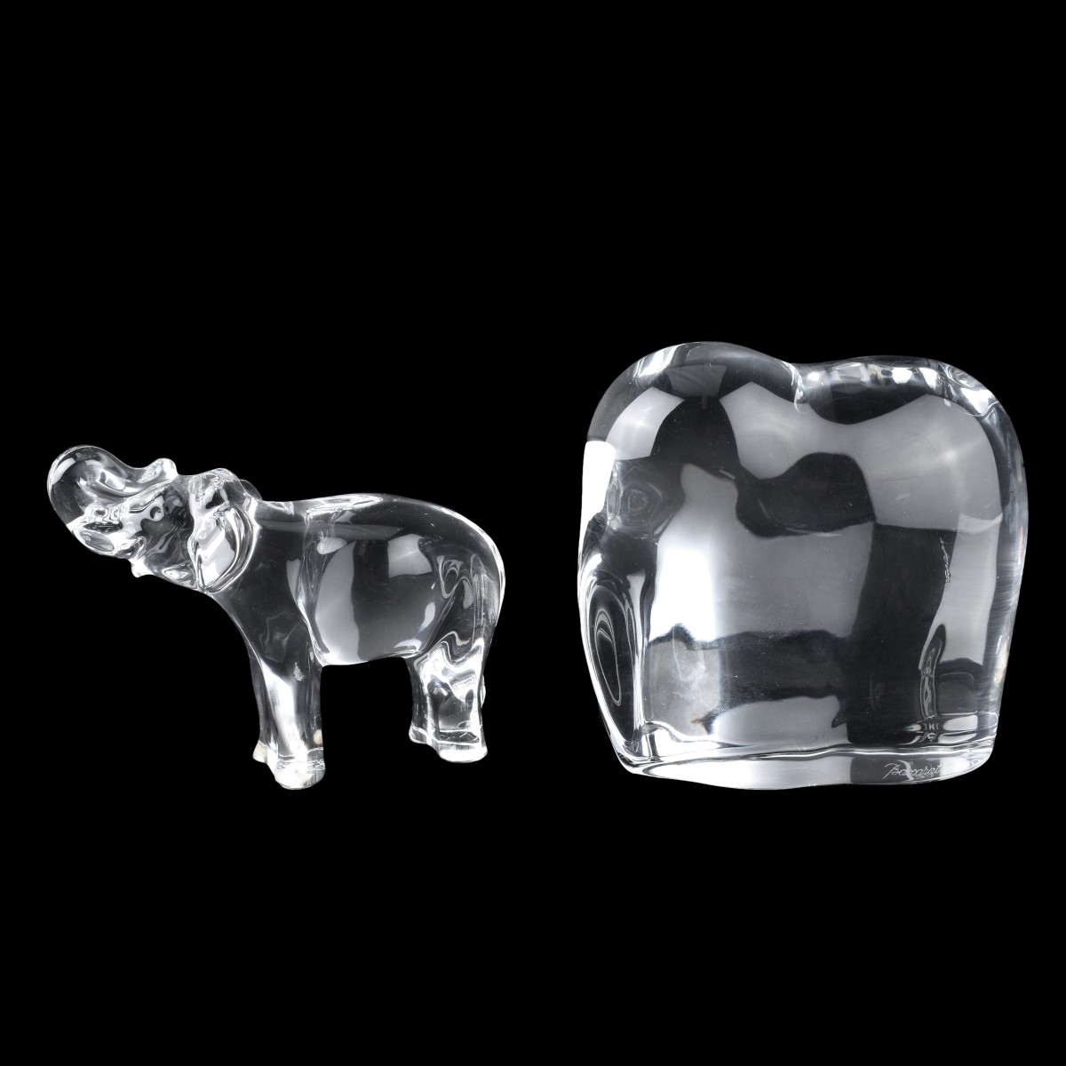 Two (2) Baccarat Crystal Elephant Figurines