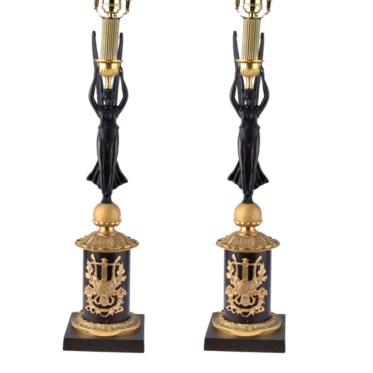 Pair of 20th C. Empire Style Gilt Bronze Lamps