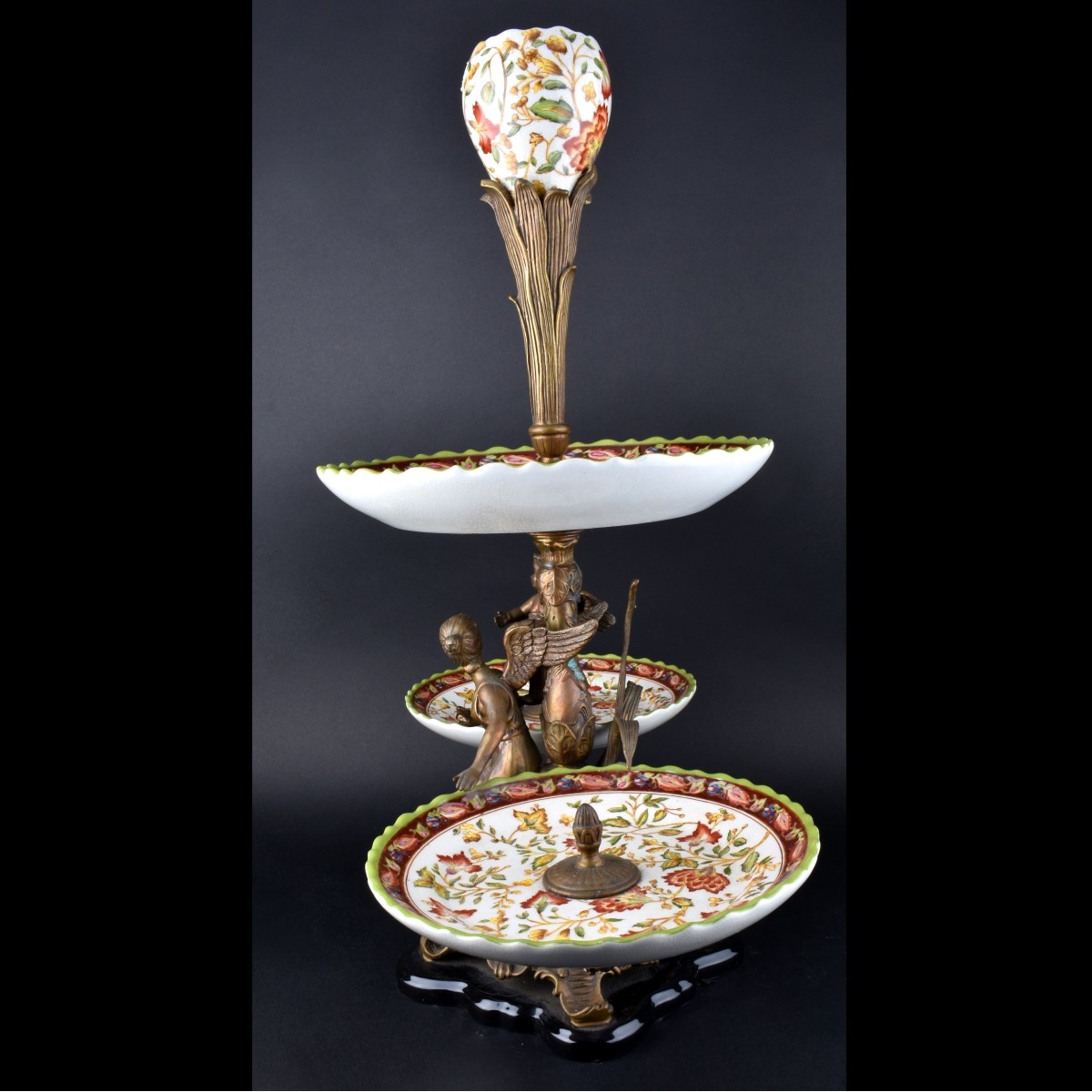 20th Century French Bronze and Porcelain Epergne