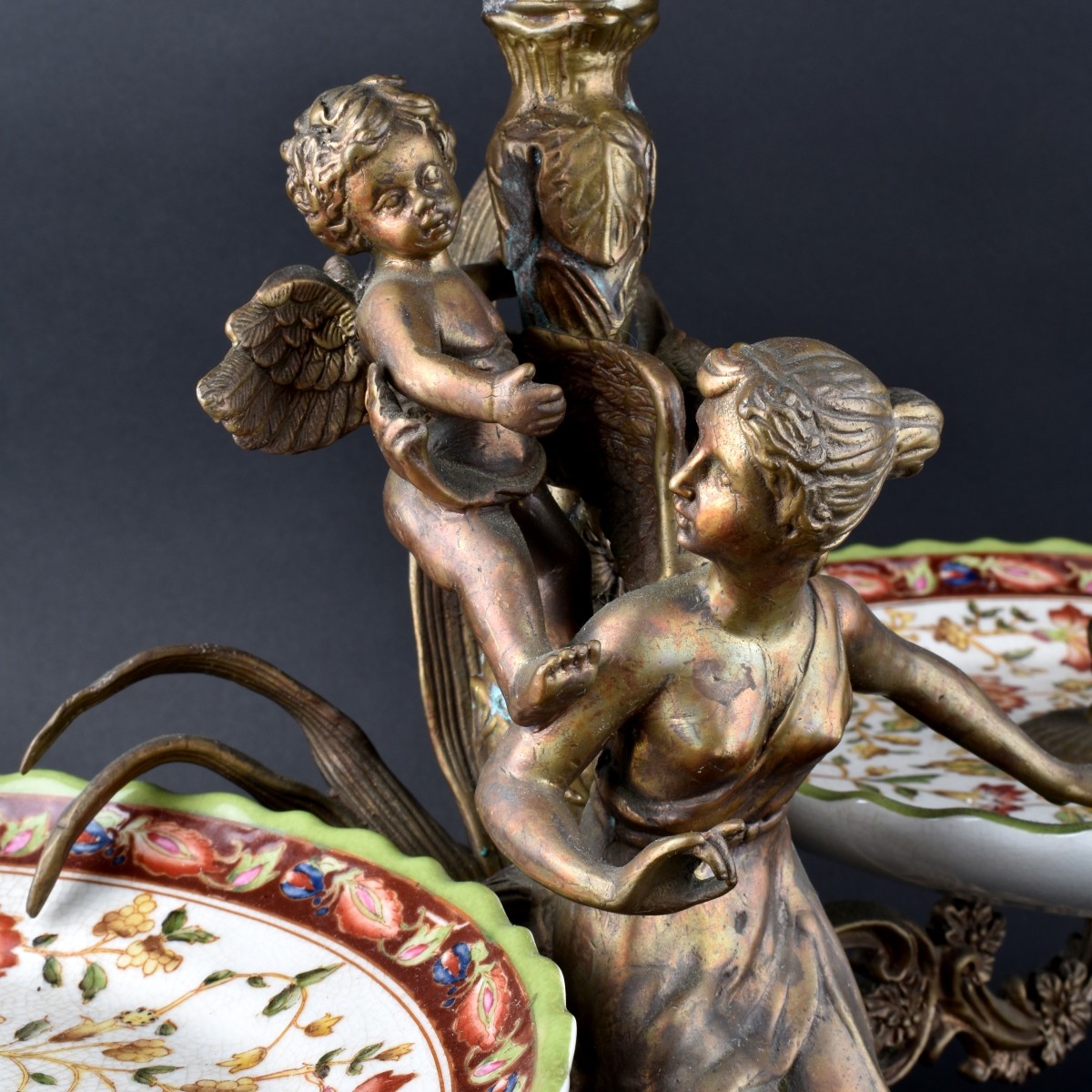 20th Century French Bronze and Porcelain Epergne