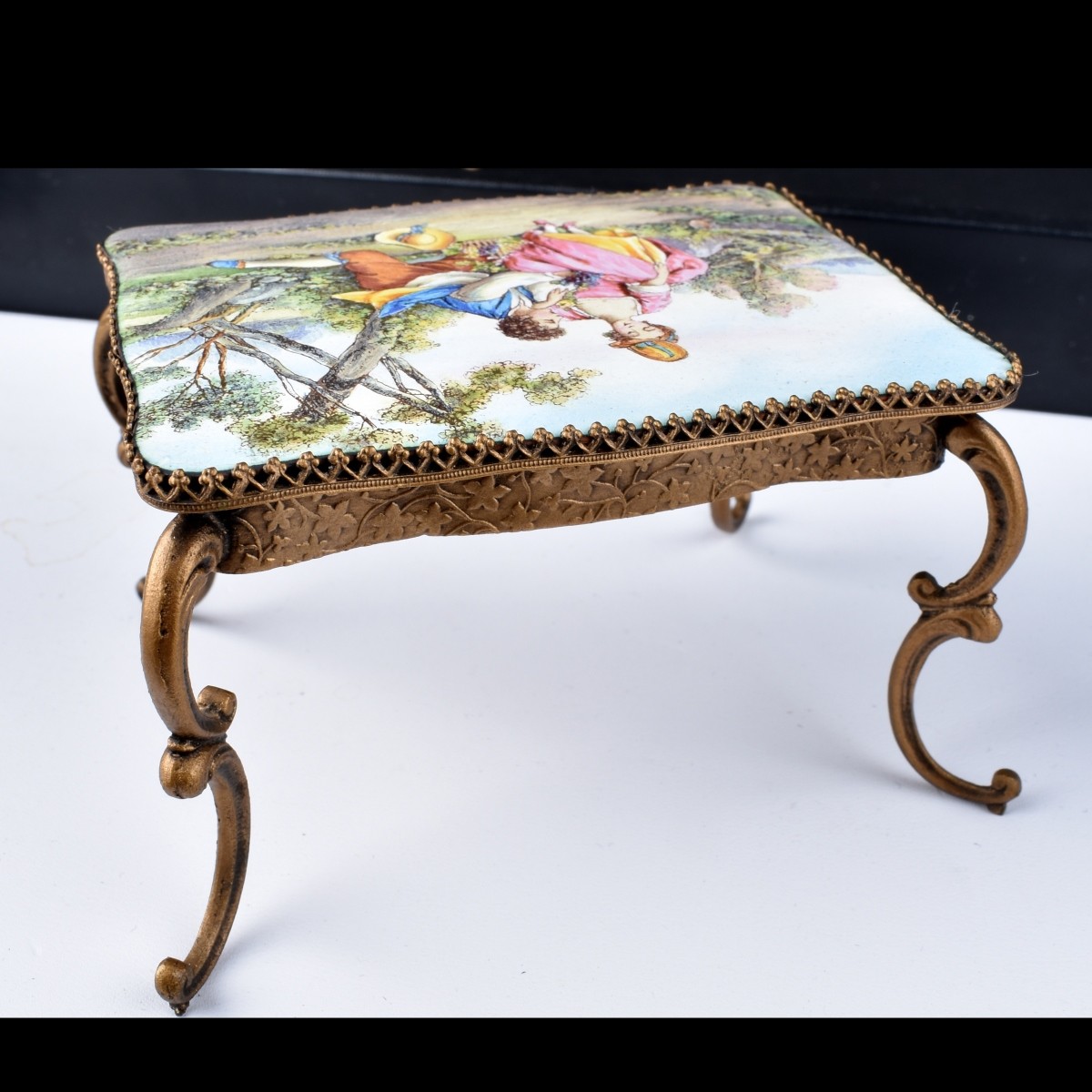 Antique Viennese Enamel Miniature Table and Chairs