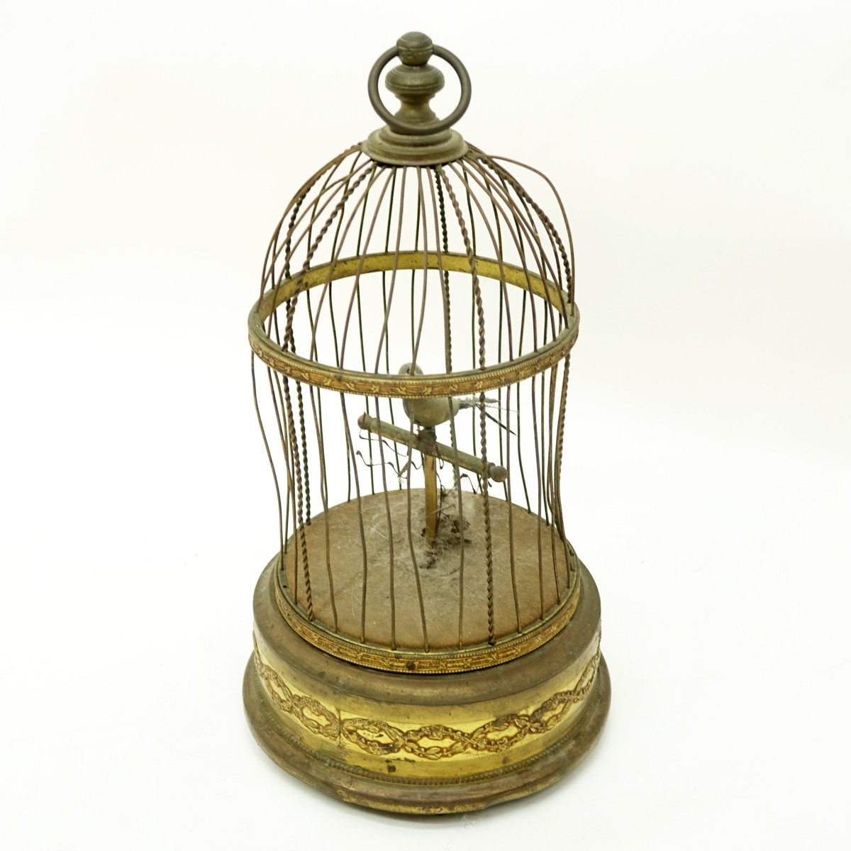 Antique French Gilt Bronze Automation Bird In Cage