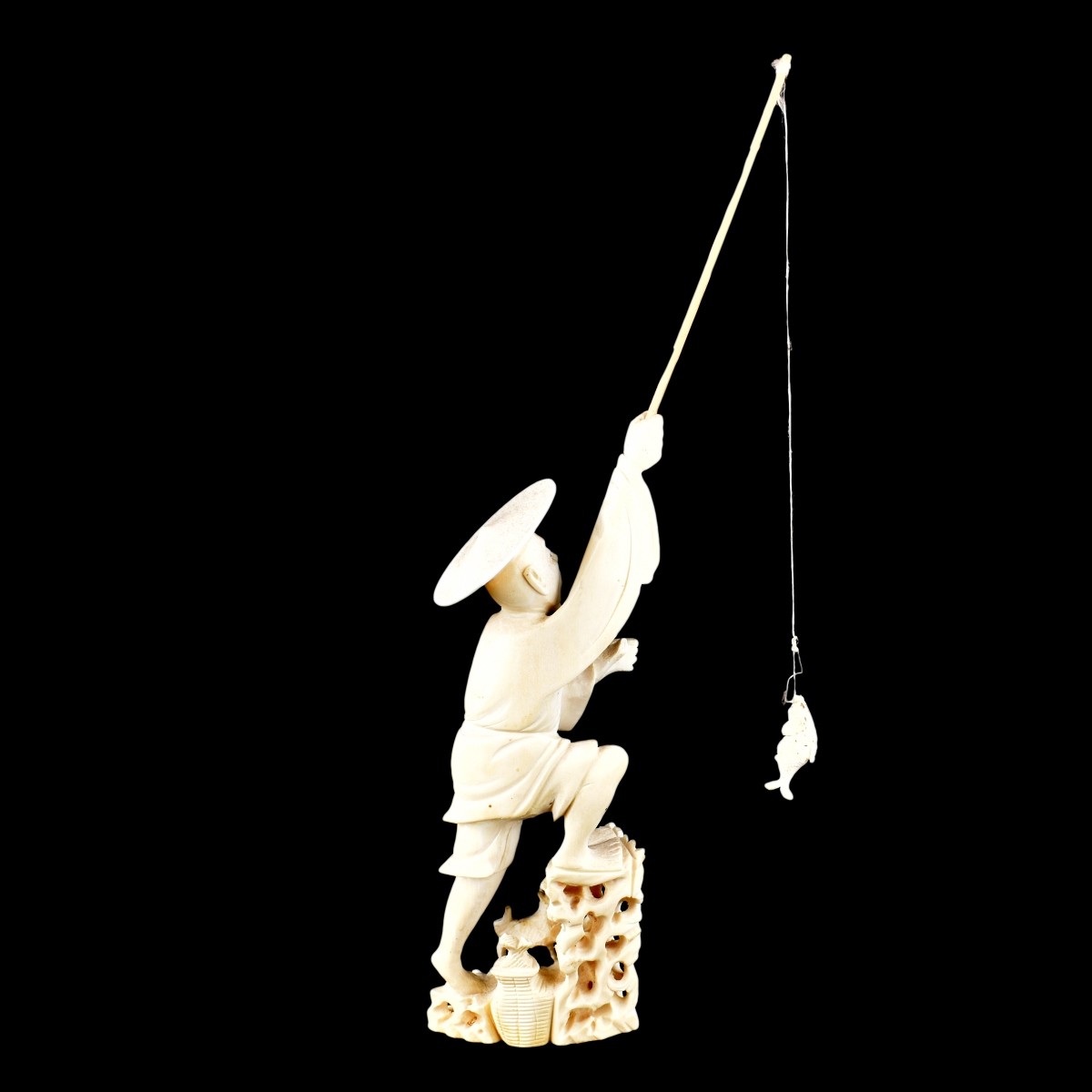 Antique Chinese Carved Ivory Fisherman