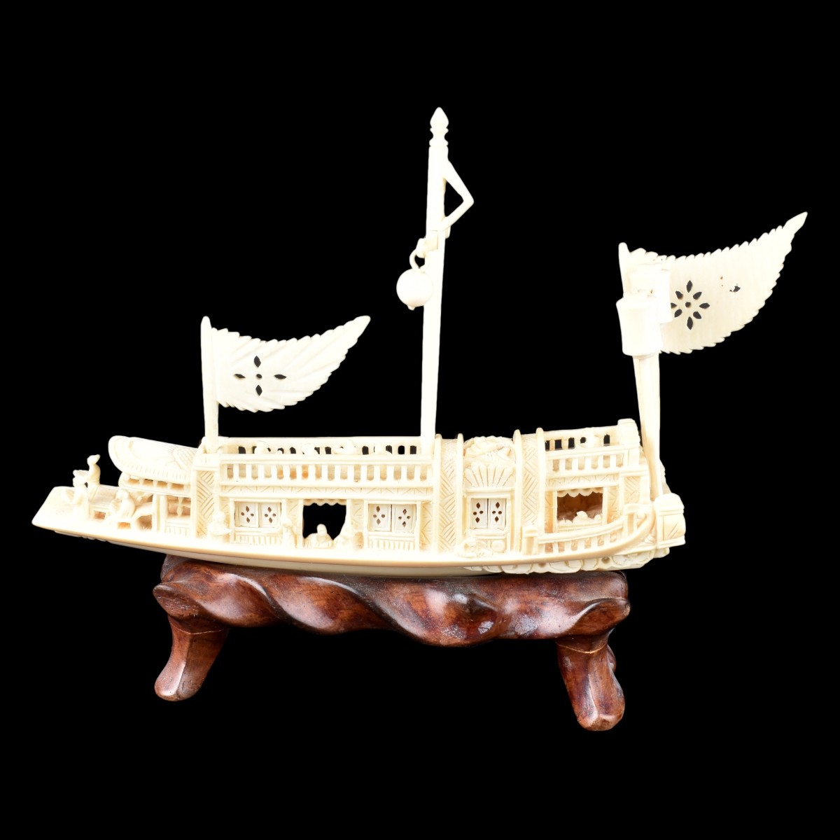 Antique Chinese Carved Ivory Carving of a Boat