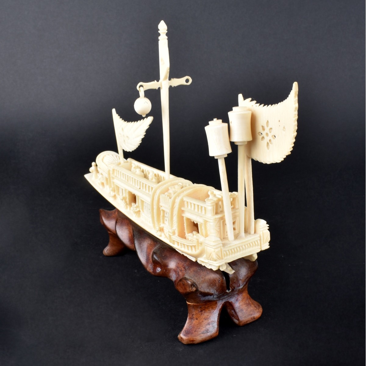Antique Chinese Carved Ivory Carving of a Boat