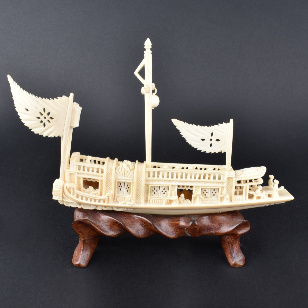 Antique Chinese Carved Ivory Carving of a Boat
