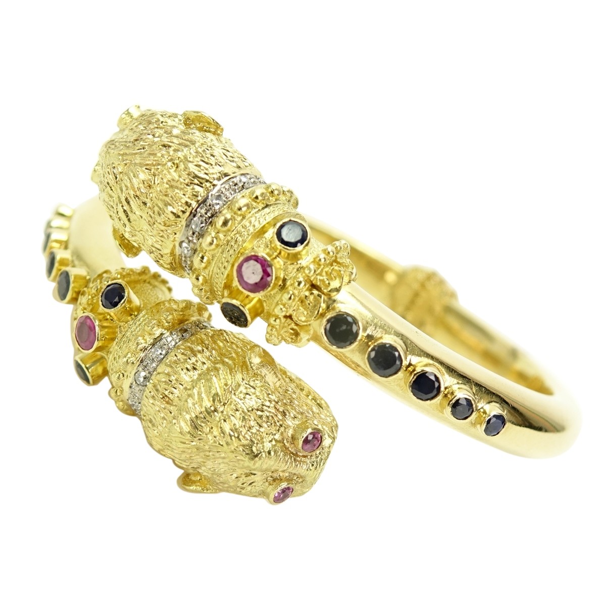 18K, Sapphire, Ruby and Diamond Foo Dog Bangle