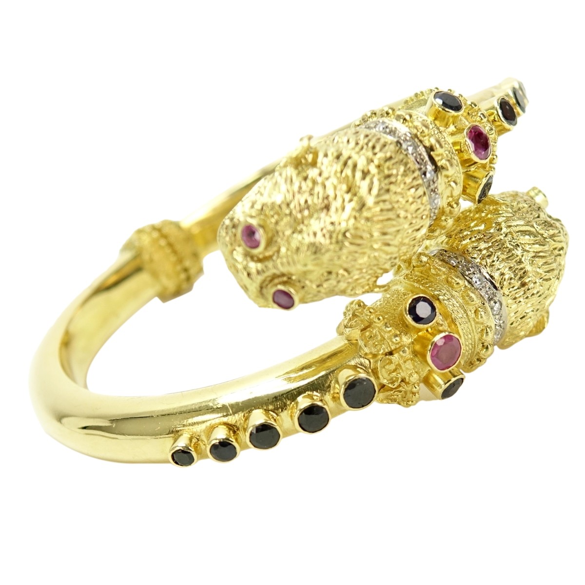 18K, Sapphire, Ruby and Diamond Foo Dog Bangle