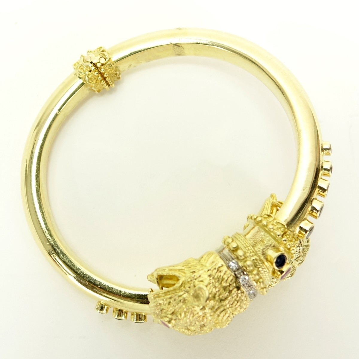 18K, Sapphire, Ruby and Diamond Foo Dog Bangle