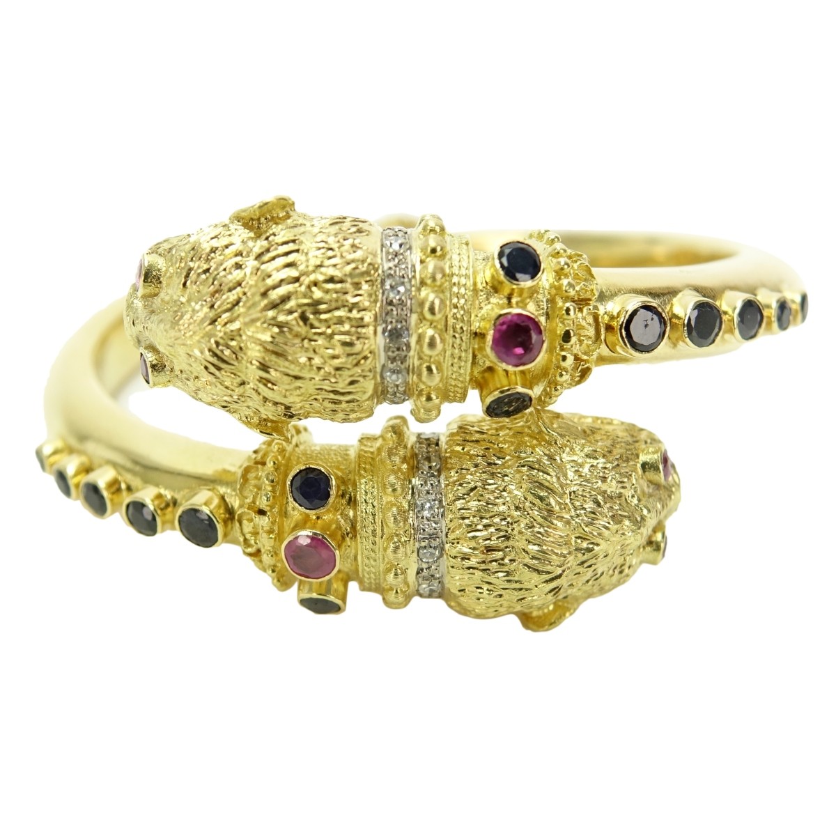 18K, Sapphire, Ruby and Diamond Foo Dog Bangle