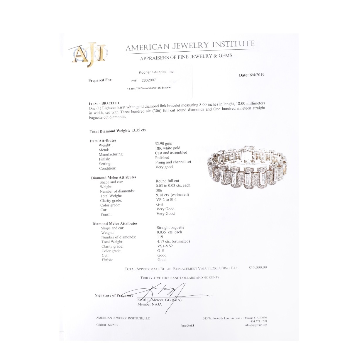 13.35ct TW Diamond and 18K Bracelet