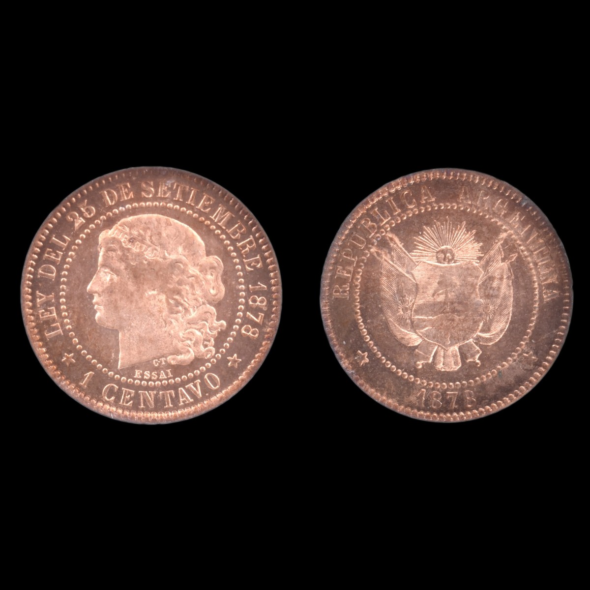 1878 Argentina Copper Essai 1 Centavos