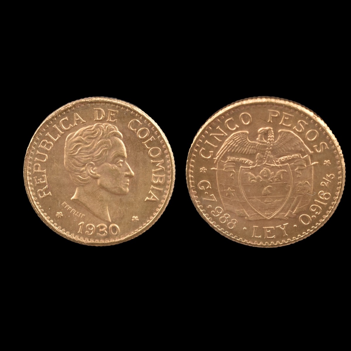 1930 Colombia - Simon Bolivar Gold 5 Pesos