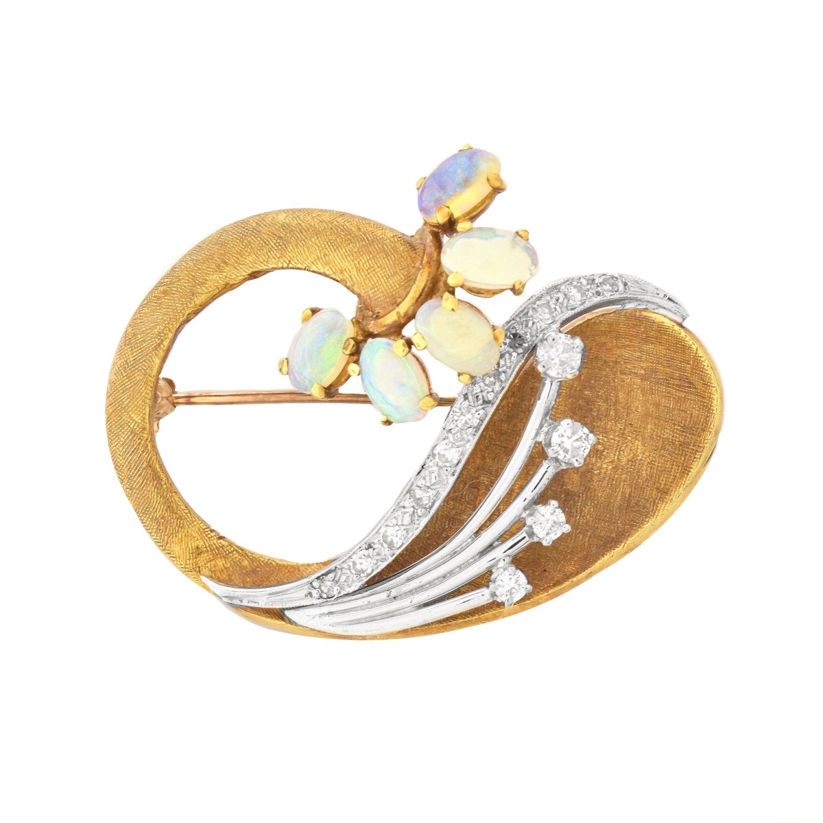 Vintage Diamond, Opal and 18K Brooch