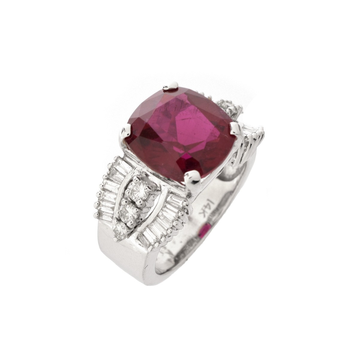 Rubelite, Diamond and 14K Ring