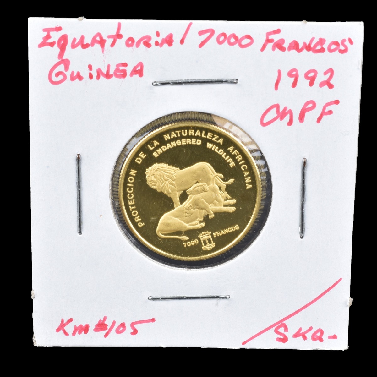 1992 Equatorial Guinea Gold 7000 Francos
