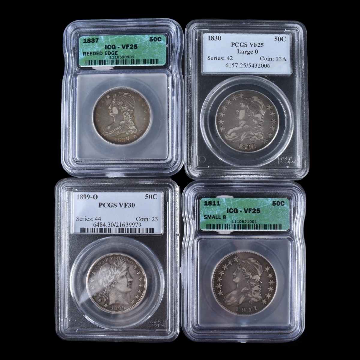 Four (4) Circa 1811 - 1899 U.S. Half Dollars