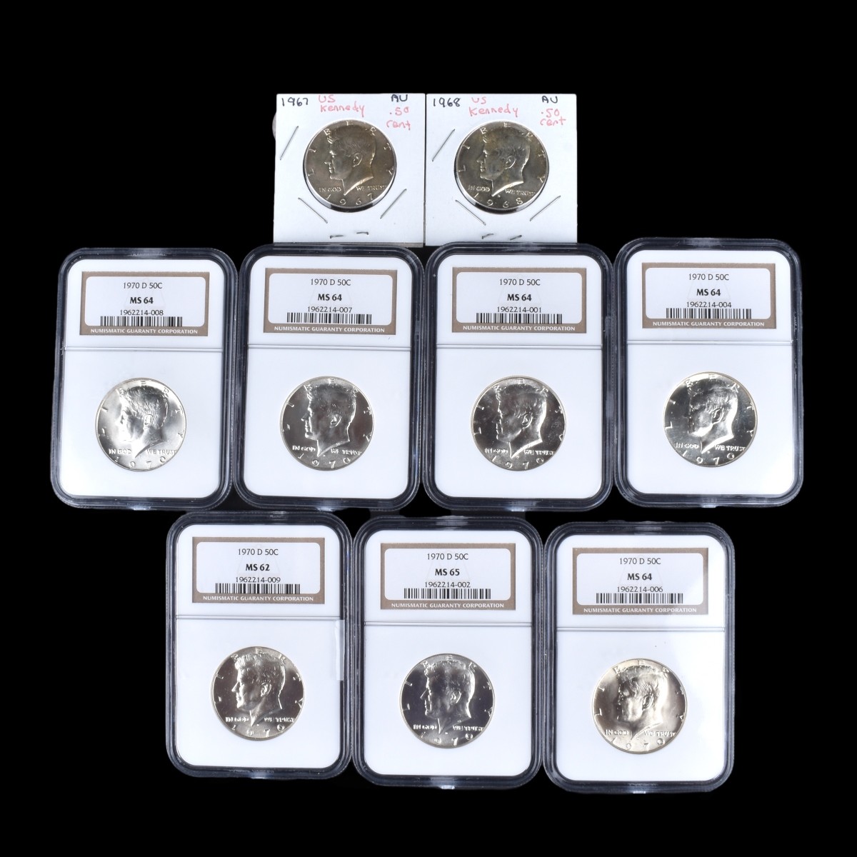 Nine (9) Kennedy Half Dollars