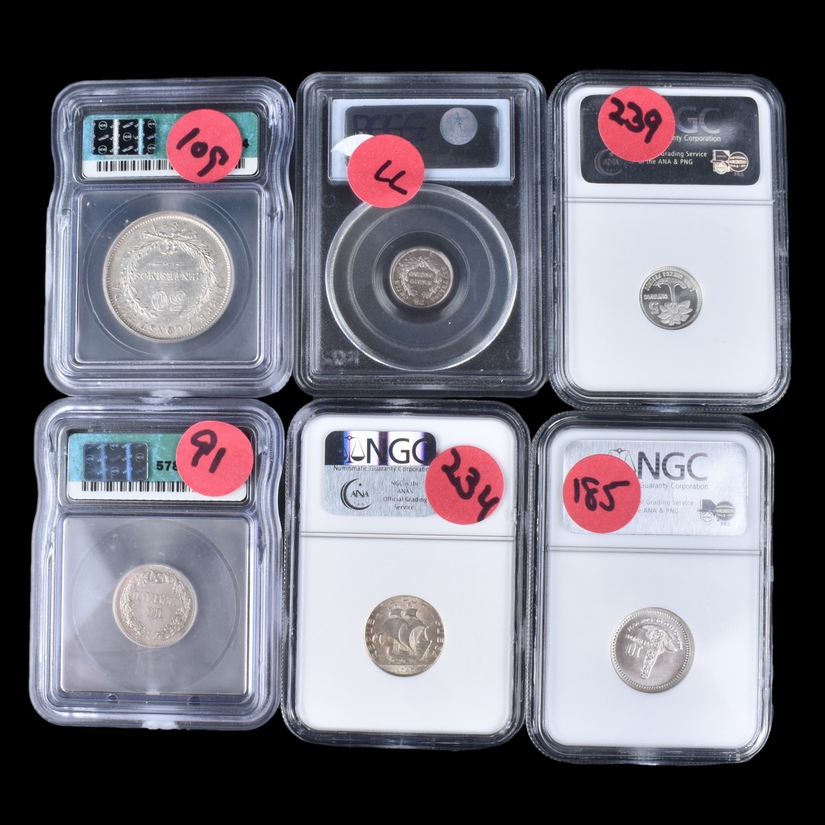 Six (6) Assorted Silver Coins