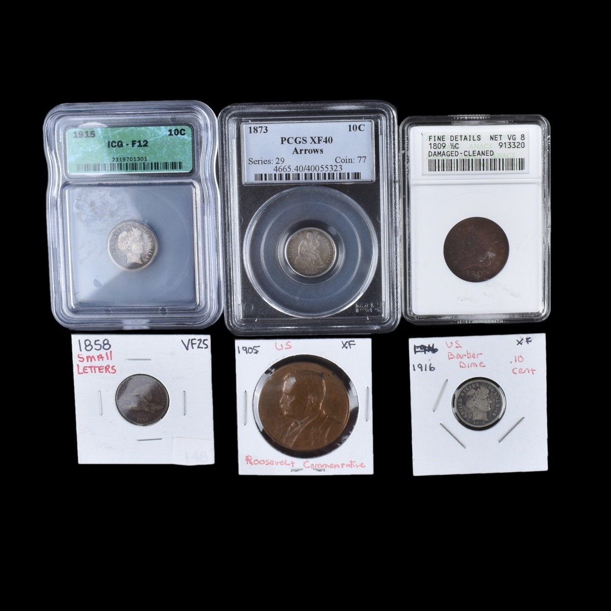 Six (6) Antique and Vintage Coins
