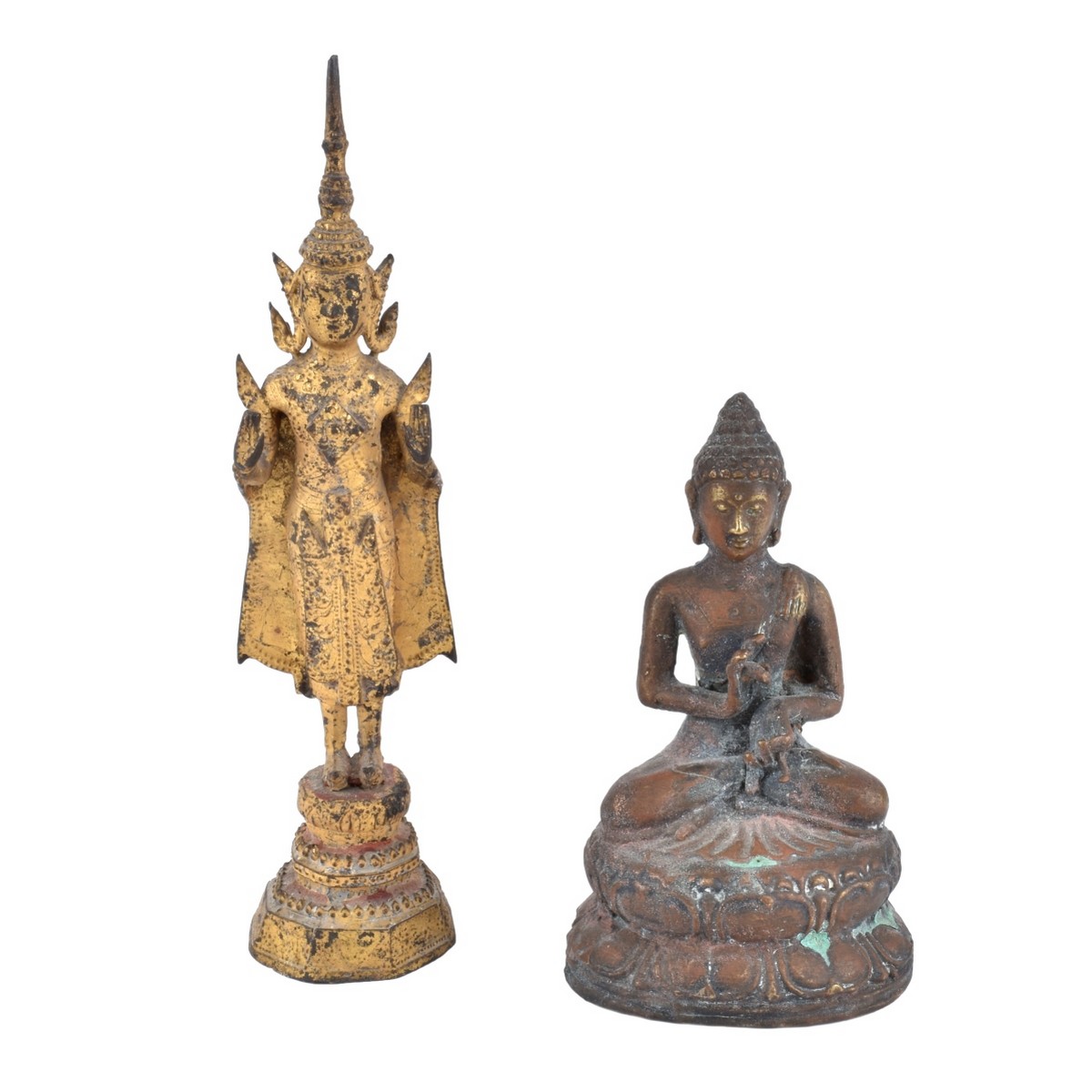 Two (2) Antique Thai Bronze Buddha Figurines