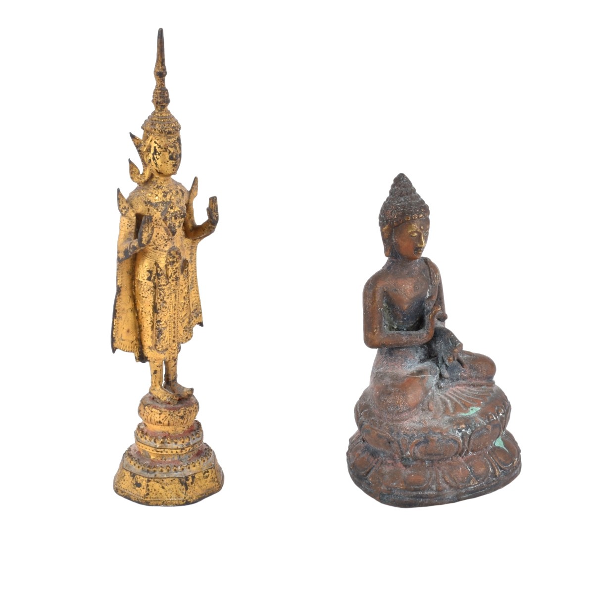 Two (2) Antique Thai Bronze Buddha Figurines