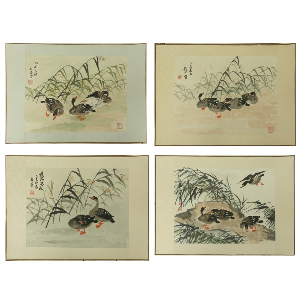 Four (4) Chinese Watercolor Scroll Paintings