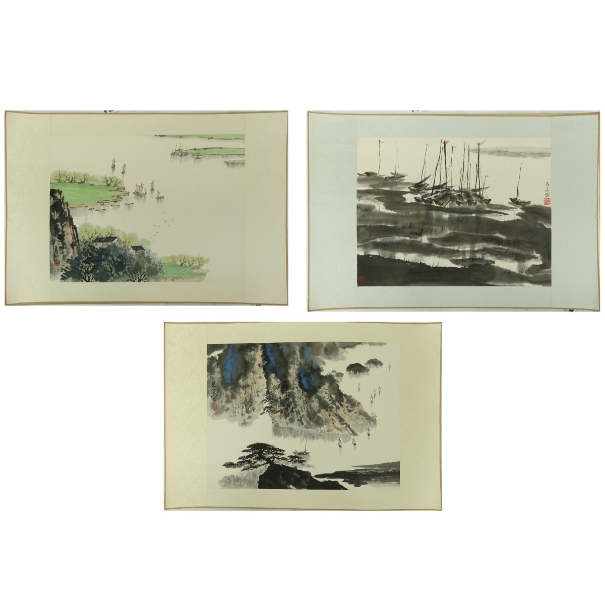 Three (3) Chinese Watercolor Scroll Paintings