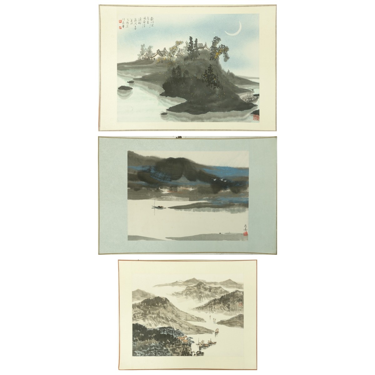 Three (3) Chinese Watercolor Scroll Paintings