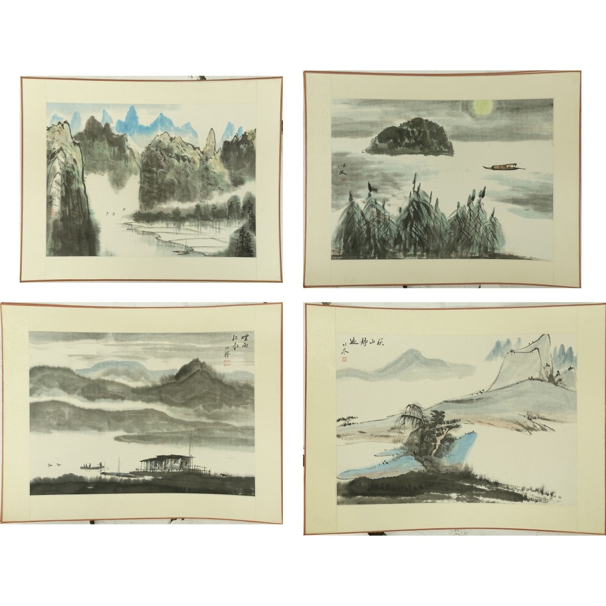 Four (4) Chinese Watercolor Scroll Paintings