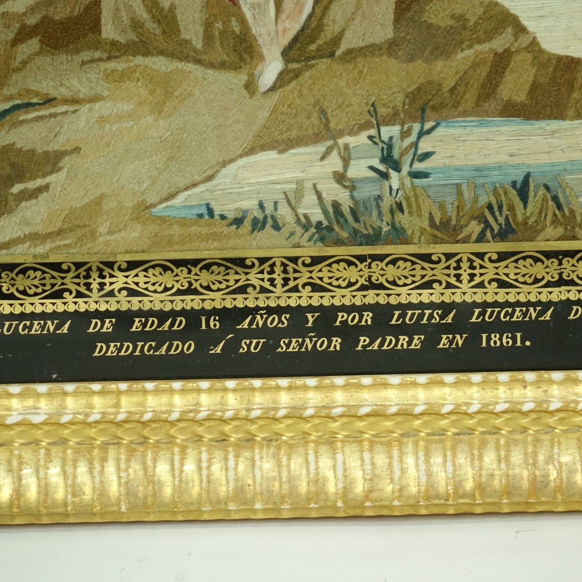 19C Tapestry Pilgrim Signed Lucena