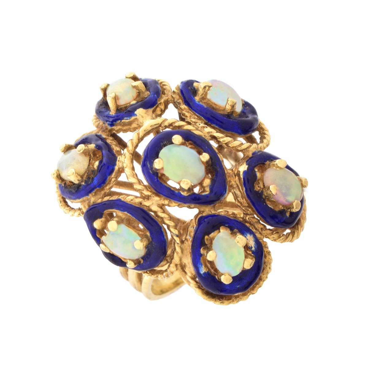 Opal, Enamel and 14K Ring