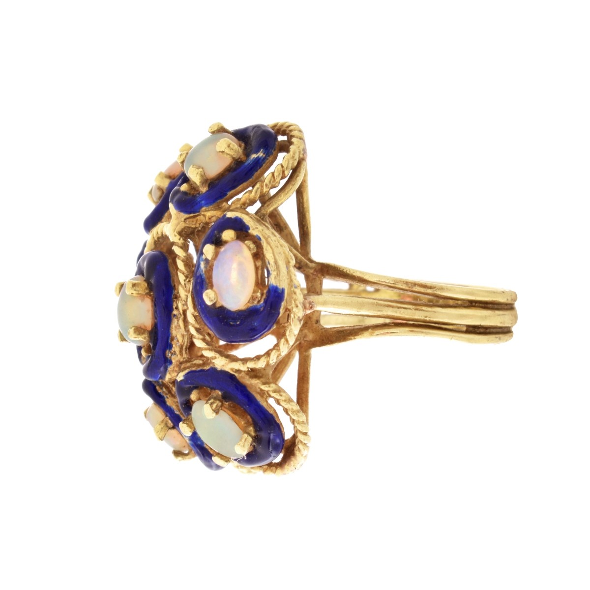 Opal, Enamel and 14K Ring