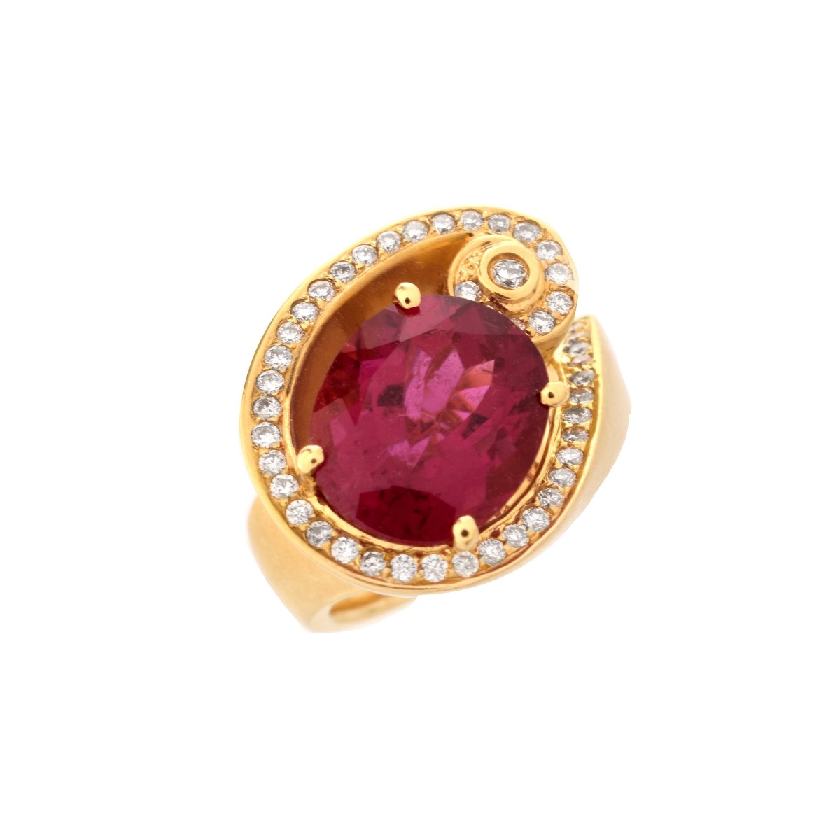 Rubelite, Diamond and 18K Ring