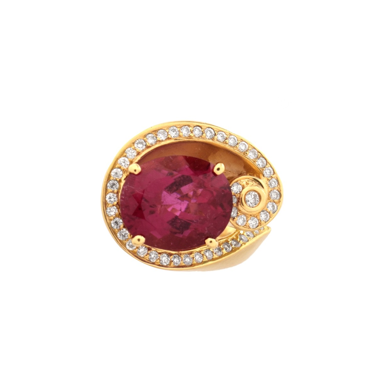 Rubelite, Diamond and 18K Ring