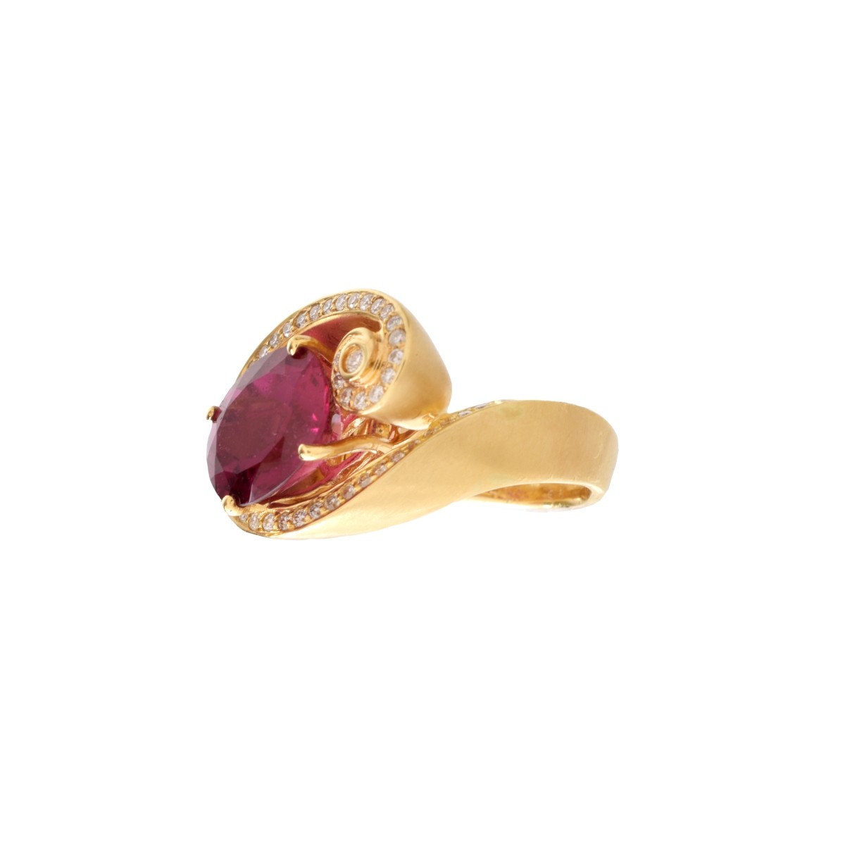 Rubelite, Diamond and 18K Ring