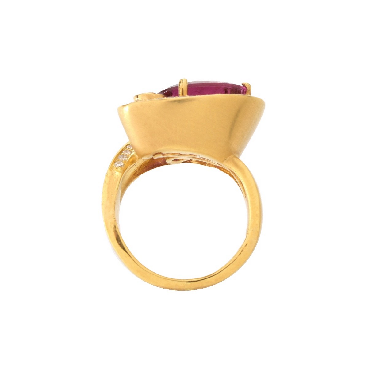 Rubelite, Diamond and 18K Ring