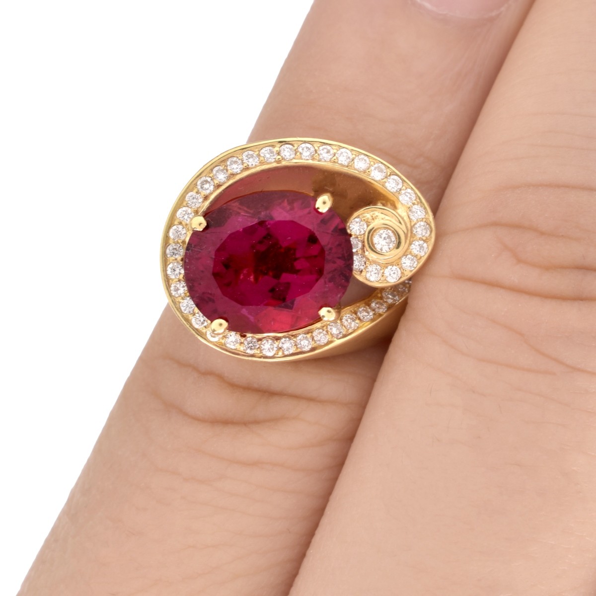 Rubelite, Diamond and 18K Ring