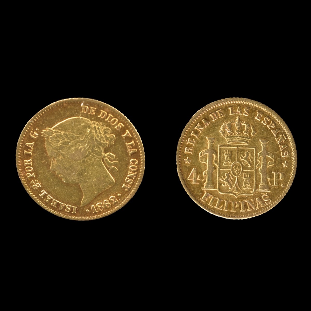 1862 Philipines Isabel II Gold 4 Pesos