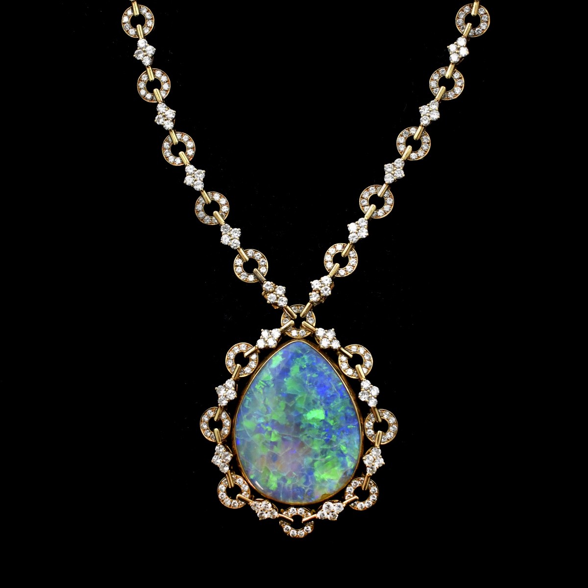 Stunning Black Opal, Diamond and 18K Necklace