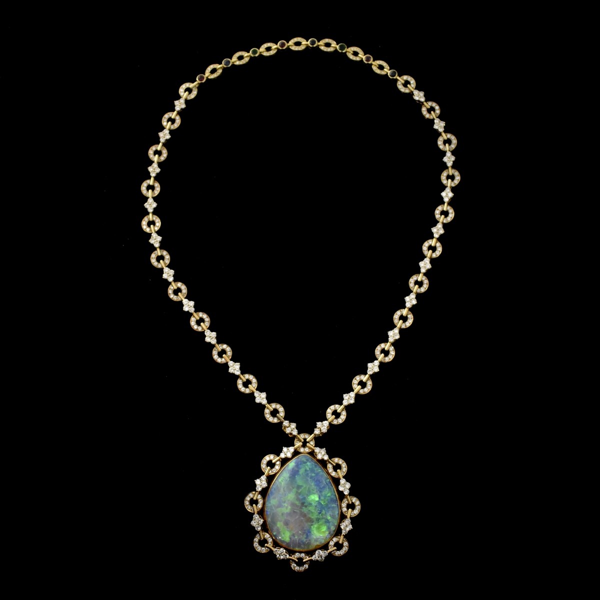 Stunning Black Opal, Diamond and 18K Necklace