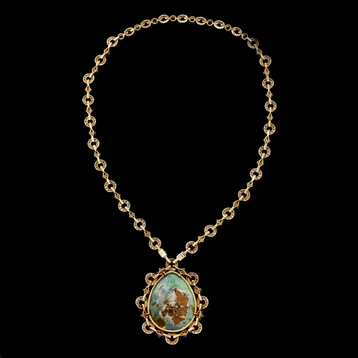 Stunning Black Opal, Diamond and 18K Necklace