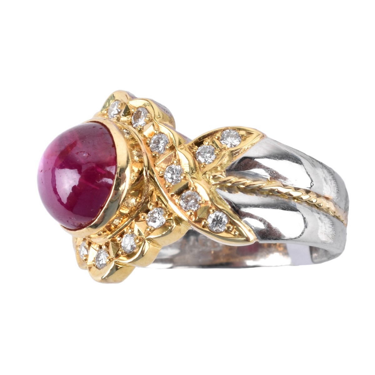 Ruby, Diamond, 18K and Platinum Ring