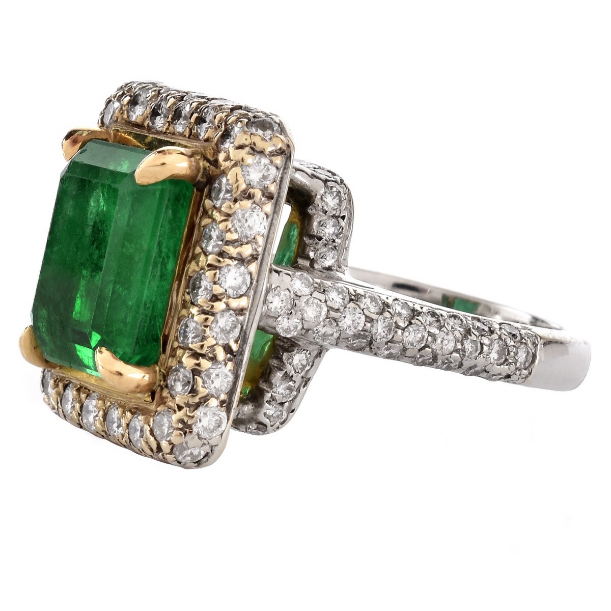 GIA 5.32ct Emerald, Diamond and 14K Ring